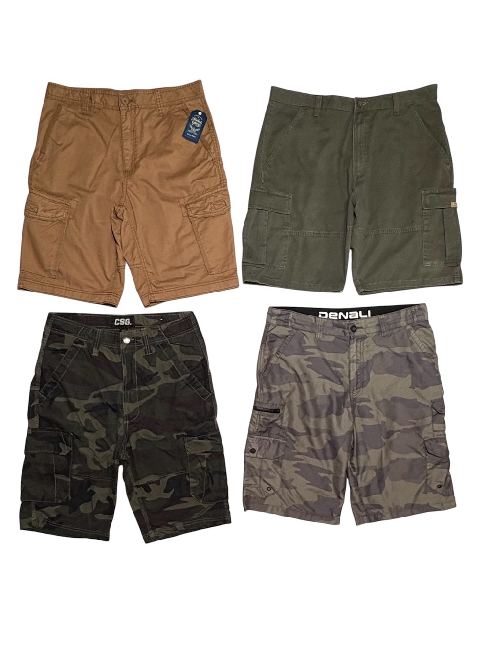 Bundle of 4 men’s Cargo Shorts size 32, Wrangler, CSB, Denali, Faded Glory